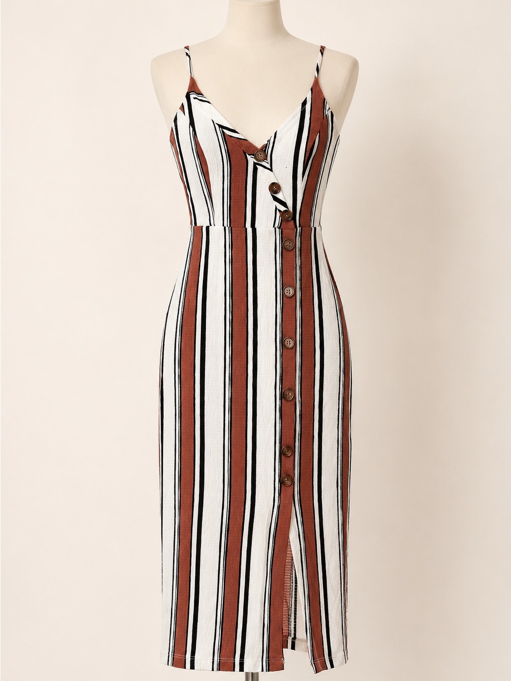 Love Tree Striped Button Front Dress Rust Black White Size Small